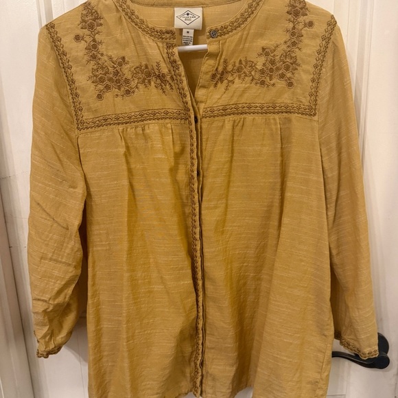 St. John's Bay Mustard Embroidered Blouse - Picture 2 of 9
